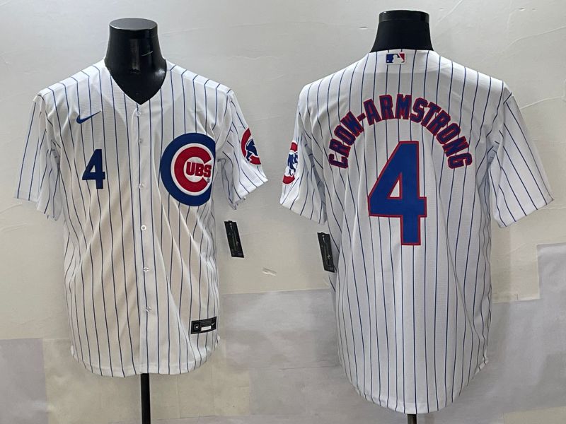 Men Chicago Cubs 4 Crow-Armstrong White Stripe Game 2025 Nike MLB Jersey style 2